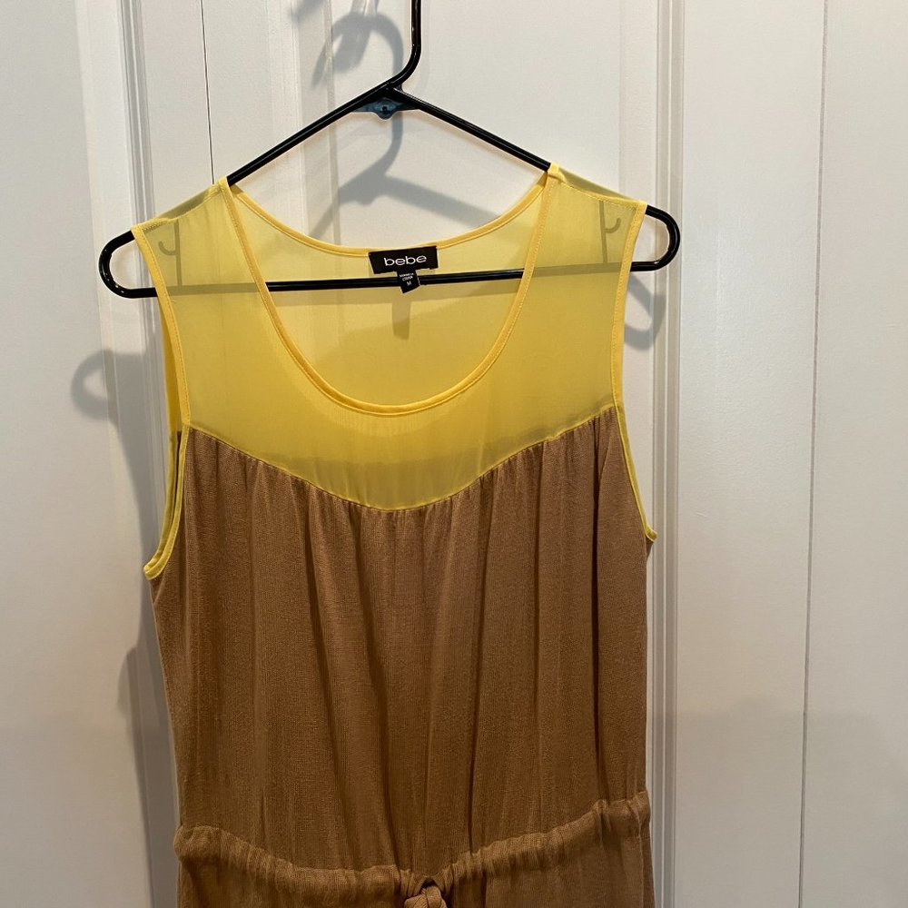 Bebe Tan and Yellow Dress w Tie Waist Size Medium - Picture 4 of 8